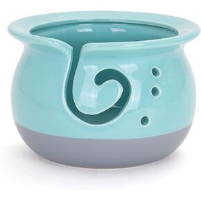 Milltown Merchants Yarn Bowl - Yarn Holder - Knitting Accessories - Artisan Knitting Bowl - Ceramic Yarn Ball Holder - Great for Knitting, Crochet, and Yarn Storage (Aqua)