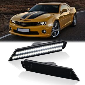LED Side Marker Lights Front Bumper Sidemarker White Reflectors for 2010-2015 Chevy Camaro 2PCS, Smoked Len