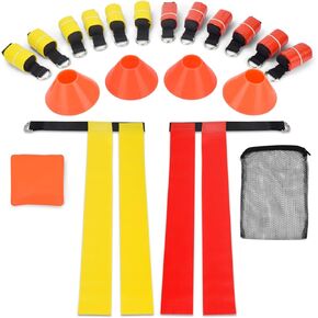 Eastgoing Flag Football 7 v 7 Set, 14 Player Flag Football Belts for Youths Adults, Includes Cones, beanbag and a bag