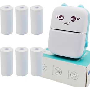 Zplumestarxx Mini Portable Small Printer Paper 6 Rolls Sticker Printer Machine Mini Printer Sticker Printer Study Printer for Pictures Photos Compatible with Android and iOS Wireless&Bluetooth Pink