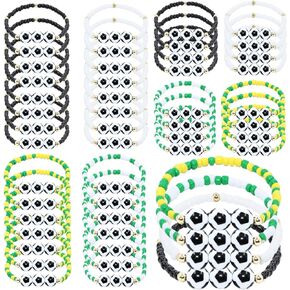 48pcs Sports Charm Bracelets, Soccer Basketball Softball Player Gifts Beaded Ball Adjustable Bracelets Jewelry Sports Gifts Supplies for Teen Adults