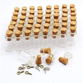 120 Pcs 0.5ml Mini Cork Bottles Vials Clear Small Glass Bottles Tiny Jars with Corks Miniature Glass Bottle Charm Kit Gifts DIY Decoration Wishing Bottles Eye Screws for Pendant Arts Crafts Wedding Party Favors