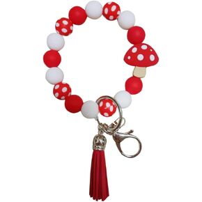 iMagitek Mushroom Silicone Wristlet Keychain Mushroom Elastic Bracelet Keychain Keyring Gift for Girls Women