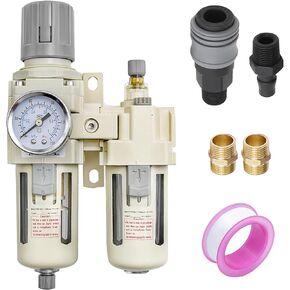 Aynaxcol 3/8" NPT Compressed Air Filter Regulator Lubricator Combo Water/Oil Separator Manual Semi-Automatic Drain Includes Pressure Gauge and Lubrication Cup