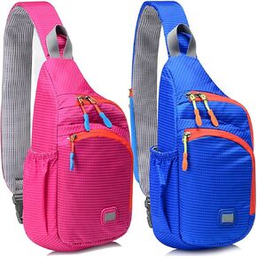 Peicees Small&Small Sling Backpack Waterproof Unisex Shoulder Bag Chest Crossbody Daypack, Pack of 2 Pink&Blue