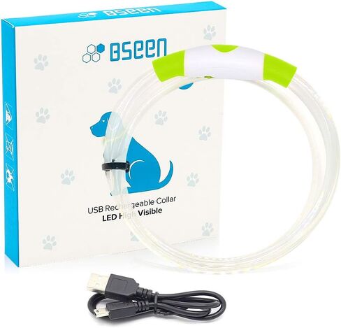 أطواق الكلاب المضيئة من BSEEN - طوق للكلاب بإضاءة LED متوهجة، طوق جرو مضاء قابل للقطع من مادة TPU، ضوء مشي للكلاب قابل لإعادة الشحن للكلاب الصغيرة والمتوسطة والكبيرة (أخضر) in Kuwait