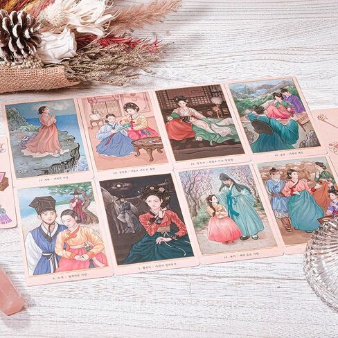 PRIME MUSE بطاقات Gisaeng Oracle Tarot الكورية التقليدية - مجموعة Oracle، التي تتعامل مع تاريخ حياة Gisaengs في عهد أسرة جوسون، وقصص الحب Tarot in Kuwait