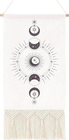 Dahey Moon Phase جدار ديكور نسيج صغير مع Macrame هامش القمر والشمس Boho العمودي الجمالي ملصق المنزل جدار الفن لغرفة النوم النوم شقة غرفة المعيشة هدية عيد الميلاد، 29 "× 16.5" in Kuwait
