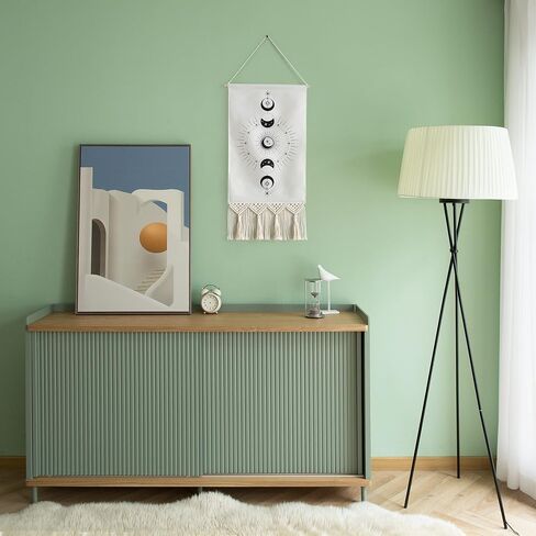 Dahey Moon Phase جدار ديكور نسيج صغير مع Macrame هامش القمر والشمس Boho العمودي الجمالي ملصق المنزل جدار الفن لغرفة النوم النوم شقة غرفة المعيشة هدية عيد الميلاد، 29 "× 16.5" in Kuwait