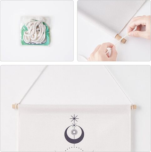 Dahey Moon Phase جدار ديكور نسيج صغير مع Macrame هامش القمر والشمس Boho العمودي الجمالي ملصق المنزل جدار الفن لغرفة النوم النوم شقة غرفة المعيشة هدية عيد الميلاد، 29 "× 16.5" in Kuwait