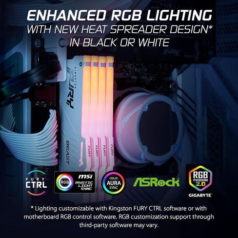 كينغستون فيوري بيست RGB أسود 64 جيجابايت (4x16 جيجابايت) 5600MT/s CL40 DDR5 XMP DIMM | رفع تردد التشغيل | التوصيل والتشغيل | إنتل أكس إم بي 3.0 | مجموعة من 4 | KF556C40BBAK4-64 in Saudi Arabia