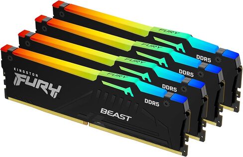 كينغستون فيوري بيست RGB أسود 64 جيجابايت (4x16 جيجابايت) 5600MT/s CL40 DDR5 XMP DIMM | رفع تردد التشغيل | التوصيل والتشغيل | إنتل أكس إم بي 3.0 | مجموعة من 4 | KF556C40BBAK4-64 in Saudi Arabia
