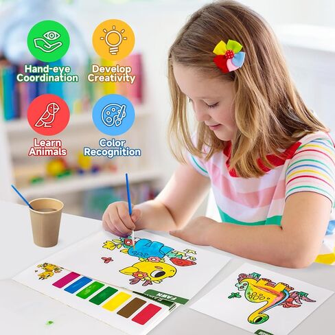 طلاء يوميات إليانور مع كتاب تلوين مائي، 20 ورقة رسم بالألوان المائية للأطفال الصغار الذين تتراوح أعمارهم بين 2 3 4 5 6، حرفة فنية للرسم خالية من الفوضى للأطفال الأولاد والبنات، هدية صيفية لعيد ميلاد المدرسة في الهواء الطلق in Kuwait