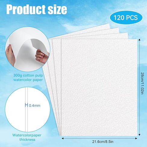 120 ورقة من ورق الألوان المائية 140 رطل/300 جرام لكل متر مربع من ورق الألوان المائية بالضغط البارد من القطن للطلاب البالغين والفنانين ومستلزمات الرسم الفنية (8.5 * 11 بوصة) in Kuwait