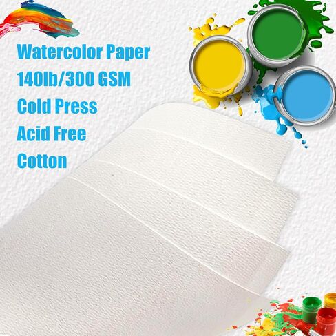 120 ورقة من ورق الألوان المائية 140 رطل/300 جرام لكل متر مربع من ورق الألوان المائية بالضغط البارد من القطن للطلاب البالغين والفنانين ومستلزمات الرسم الفنية (8.5 * 11 بوصة) in Kuwait
