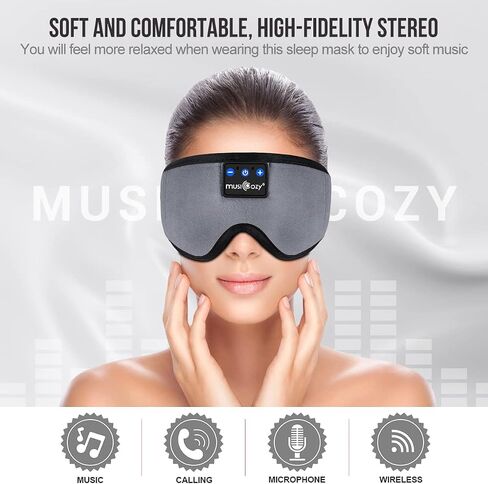 سماعات الرأس MUSICOZY Sleep Bluetooth 5.4 قناع العين للنوم مع مكبرات صوت عالية الدقة | نسيج قطني ناعم، تصميم مسطح، وقت تشغيل 14 ساعة، نمط عصابة رأس قابلة للغسل للنوم الجانبي، الاسترخاء والتأمل أثناء السفر in Kuwait