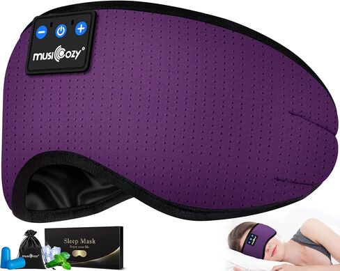 MUSICOZY Sleep Headphones Bluetooth 5.4 Sleep Eye Mask with HD Speakers | Soft Cotton Fabric, Flat Design, 14 Hours Playtime, Washable Headband Style for Side Sleepers, Travel Meditation Relaxation in Saudi Arabia