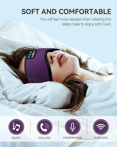 MUSICOZY Sleep Headphones Bluetooth 5.4 Sleep Eye Mask with HD Speakers | Soft Cotton Fabric, Flat Design, 14 Hours Playtime, Washable Headband Style for Side Sleepers, Travel Meditation Relaxation in Saudi Arabia