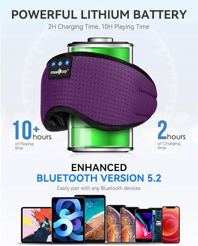 MUSICOZY Sleep Headphones Bluetooth 5.4 Sleep Eye Mask with HD Speakers | Soft Cotton Fabric, Flat Design, 14 Hours Playtime, Washable Headband Style for Side Sleepers, Travel Meditation Relaxation in Saudi Arabia