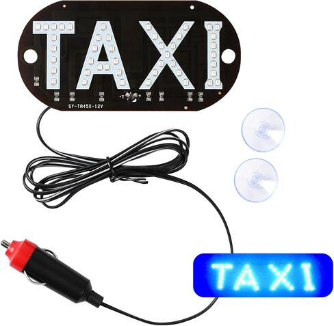 علامة سيارة أجرة، علامة سيارة LED، ديكور علامة سيارة أجرة، علامة مصباح مؤشر سيارة أجرة الزجاج الأمامي 12 فولت، زر تشغيل/إيقاف USB بشعار ضوء سيارة أجرة، علامة LED ساطعة لسيارة أجرة، وضع نافذة كوب الشفط لسيارة الأجرة (أزرق) in Kuwait