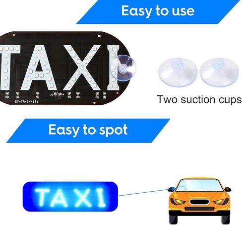 علامة سيارة أجرة، علامة سيارة LED، ديكور علامة سيارة أجرة، علامة مصباح مؤشر سيارة أجرة الزجاج الأمامي 12 فولت، زر تشغيل/إيقاف USB بشعار ضوء سيارة أجرة، علامة LED ساطعة لسيارة أجرة، وضع نافذة كوب الشفط لسيارة الأجرة (أزرق) in Kuwait