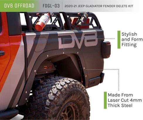 DV8 للطرق الوعرة يتم حذف حاجز التوهج لسيارة جيب جلاديتور JT 2020-2023 | طقم إزالة التوهج | البناء الصلب | تتضمن إشارة الانعطاف LED | مجموعة كاملة من 4 in Saudi Arabia