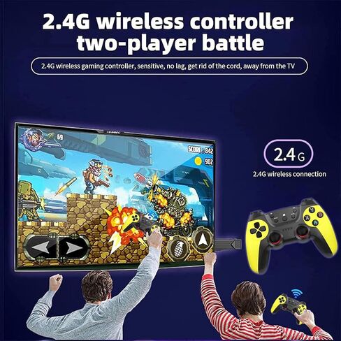 Wireless Retro Game Console , 30000+ Games Retro Gaming Console , Retro Game Stick , Built-in 64G , 9 Emulators , Plug & Play Video TV Game Stick , Premium Gaming Dual Controllers [ Yellow+Black ] in Kuwait