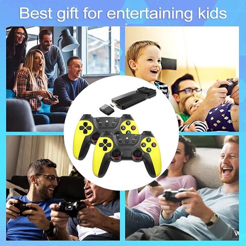 Wireless Retro Game Console , 30000+ Games Retro Gaming Console , Retro Game Stick , Built-in 64G , 9 Emulators , Plug & Play Video TV Game Stick , Premium Gaming Dual Controllers [ Yellow+Black ] in Kuwait