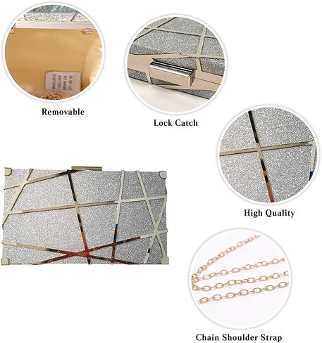 Women Evening Bag Geometric Clutch Bag Sparkly Sequin Handbag Bridal Wedding Purse Elegant Shoulder Bag With Chain in Saudi Arabia