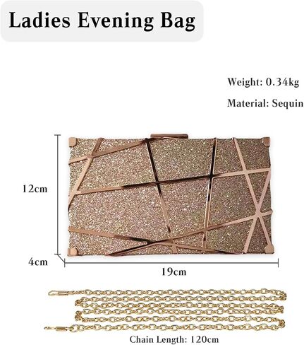Women Evening Bag Geometric Clutch Bag Sparkly Sequin Handbag Bridal Wedding Purse Elegant Shoulder Bag With Chain in Saudi Arabia