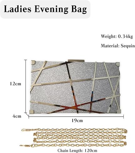 Women Evening Bag Geometric Clutch Bag Sparkly Sequin Handbag Bridal Wedding Purse Elegant Shoulder Bag With Chain in Saudi Arabia