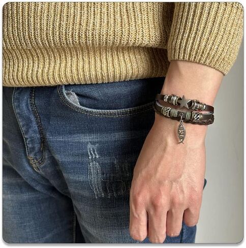 PEAS Punk Jewelry Alloy Bead Star Wristband Braided Multi Layer Pu Leather Drawstring Rope Bracelet in Kuwait