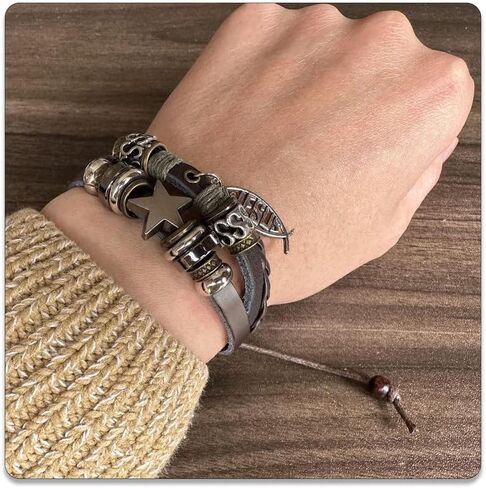 PEAS Punk Jewelry Alloy Bead Star Wristband Braided Multi Layer Pu Leather Drawstring Rope Bracelet in Kuwait
