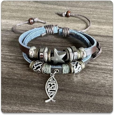 PEAS Punk Jewelry Alloy Bead Star Wristband Braided Multi Layer Pu Leather Drawstring Rope Bracelet in Kuwait