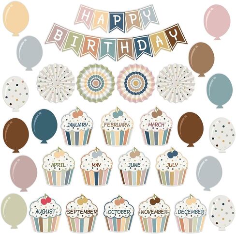 34 Pieces Happy Birthday Classroom Calendars Bulletin Board Set Birthday Bulletin Board Classroom Decoration Calendar Balloon Cupcake Cutouts for Primary School Kindergarten Middle School Wall Decor in Saudi Arabia
