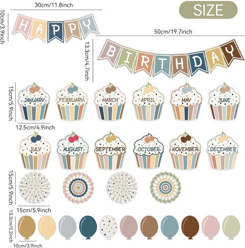 34 Pieces Happy Birthday Classroom Calendars Bulletin Board Set Birthday Bulletin Board Classroom Decoration Calendar Balloon Cupcake Cutouts for Primary School Kindergarten Middle School Wall Decor in Saudi Arabia