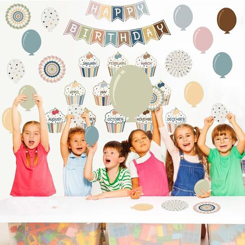 34 Pieces Happy Birthday Classroom Calendars Bulletin Board Set Birthday Bulletin Board Classroom Decoration Calendar Balloon Cupcake Cutouts for Primary School Kindergarten Middle School Wall Decor in Saudi Arabia