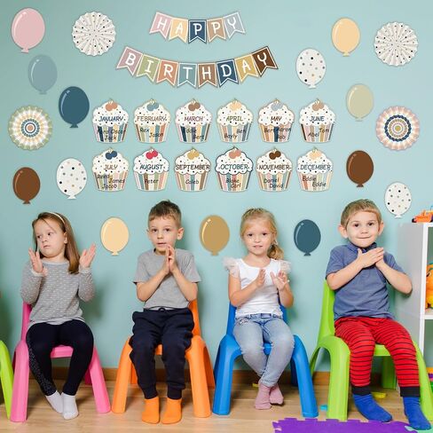 34 Pieces Happy Birthday Classroom Calendars Bulletin Board Set Birthday Bulletin Board Classroom Decoration Calendar Balloon Cupcake Cutouts for Primary School Kindergarten Middle School Wall Decor in Saudi Arabia
