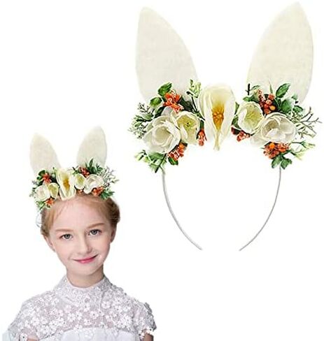 JLGKNEE الربيع آذان الأرنب حفلة عيد ميلاد زهرة عقال للرأس على شكل تاج الغابات الأزهار رئيس قطعة عيد الفصح أفخم آذان الأرنب عقال إكليل محاكاة زهرة in Kuwait