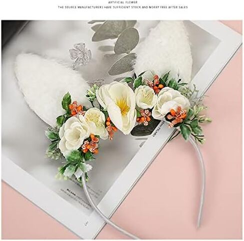 JLGKNEE الربيع آذان الأرنب حفلة عيد ميلاد زهرة عقال للرأس على شكل تاج الغابات الأزهار رئيس قطعة عيد الفصح أفخم آذان الأرنب عقال إكليل محاكاة زهرة in Kuwait