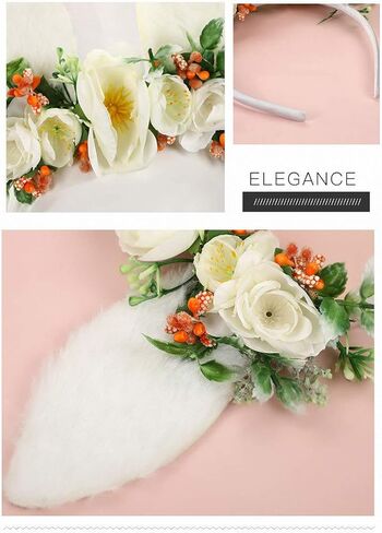 JLGKNEE الربيع آذان الأرنب حفلة عيد ميلاد زهرة عقال للرأس على شكل تاج الغابات الأزهار رئيس قطعة عيد الفصح أفخم آذان الأرنب عقال إكليل محاكاة زهرة in Kuwait