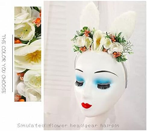 JLGKNEE الربيع آذان الأرنب حفلة عيد ميلاد زهرة عقال للرأس على شكل تاج الغابات الأزهار رئيس قطعة عيد الفصح أفخم آذان الأرنب عقال إكليل محاكاة زهرة in Kuwait