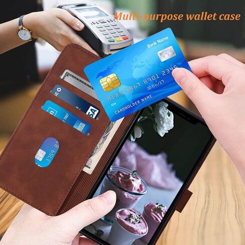 Wallet Case with Wrist Strap for iPhone 13/14 (Black) | Card Holder Slots, PU Leather, TPU Interior Protective, Stand, Folio Flip Cases Cover, 13/14 Phone 6.1 inch in Kuwait