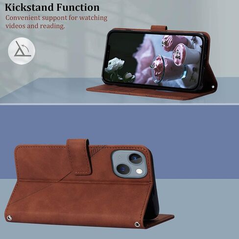 Wallet Case with Wrist Strap for iPhone 13/14 (Black) | Card Holder Slots, PU Leather, TPU Interior Protective, Stand, Folio Flip Cases Cover, 13/14 Phone 6.1 inch in Kuwait