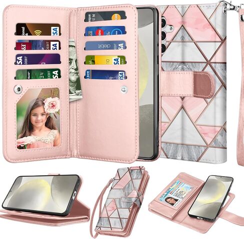 Njjex Galaxy S24 Case, for Samsung Galaxy S24 Wallet Case, [9 Card Slots] PU Leather ID Credit Holder Folio Flip [Detachable] Kickstand Magnetic Phone Cover & Lanyard for Samsung S24 [Black] in Kuwait