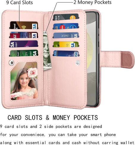 Njjex Galaxy S24 Case, for Samsung Galaxy S24 Wallet Case, [9 Card Slots] PU Leather ID Credit Holder Folio Flip [Detachable] Kickstand Magnetic Phone Cover & Lanyard for Samsung S24 [Black] in Kuwait