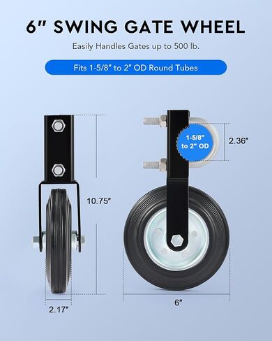 CO-Z عبوتان من عجلات البوابة شديدة التحمل مقاس 6 بوصات للبوابة الدوارة، عجلة مساعدة لبوابة السياج ذات سلسلة سعة 500 رطل تناسب أنابيب من 1-5/8 بوصة إلى 2 بوصة، وعجلات بوابة معدنية متأرجحة بزاوية قابلة للتعديل in Kuwait