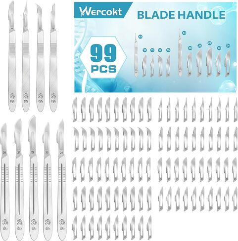 92PCS Scalpel Blades Kit, 10#11#12#15#20#21#22#23#24 Surgical Sterile Blades for dermaplaning, Art Carving Blades with 2 Stainless Steel Handles, Laboratory Blade Lab Knives in Saudi Arabia