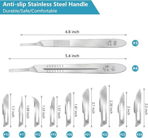 92PCS Scalpel Blades Kit, 10#11#12#15#20#21#22#23#24 Surgical Sterile Blades for dermaplaning, Art Carving Blades with 2 Stainless Steel Handles, Laboratory Blade Lab Knives in Saudi Arabia