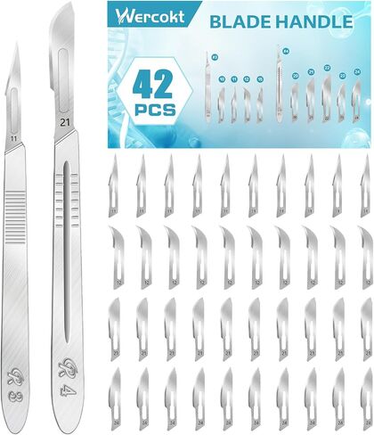92PCS Scalpel Blades Kit, 10#11#12#15#20#21#22#23#24 Surgical Sterile Blades for dermaplaning, Art Carving Blades with 2 Stainless Steel Handles, Laboratory Blade Lab Knives in Saudi Arabia